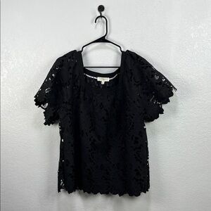 Umgee Women’s Black Floral Lace Square Neckline Woven Top whimsigoth Sz XL Chic